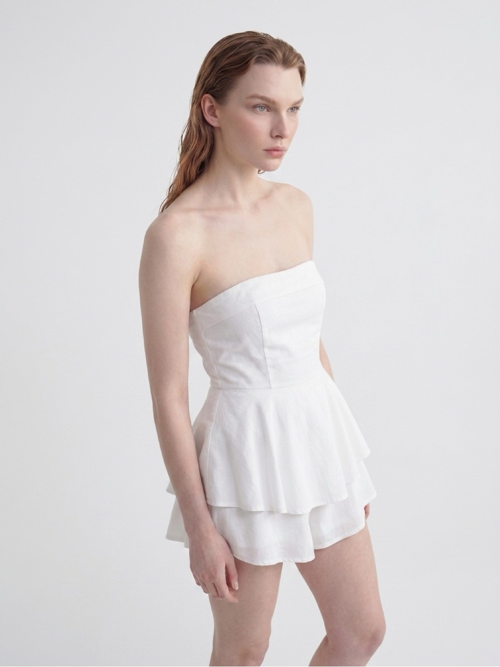 White Strapless Tiered Romper